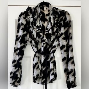 Go International Ruffled Lightweight Blouse With Optional Belt Small